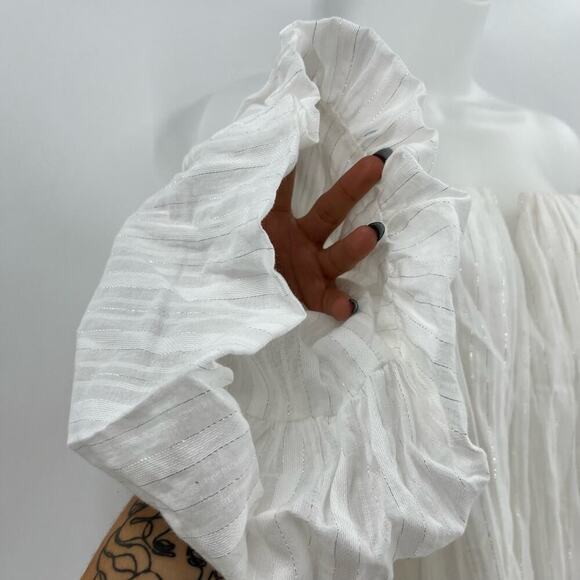 MISA LOS ANGELES Cosima Off Shoulder Mini Dress White Silver Cotton Small NEW - Picture 10 of 15